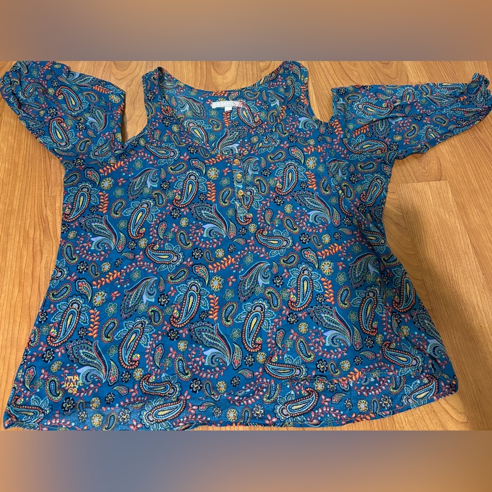 Blue Paisley Cold-Shoulder Women's Top